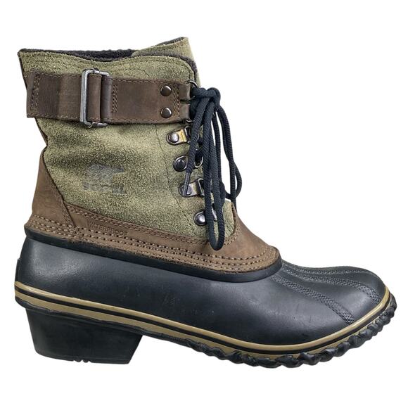 Sorel Women's Fancy Lace Green Brown Waterproof Snow Boot Size US 7.5 - Picture 1 of 11